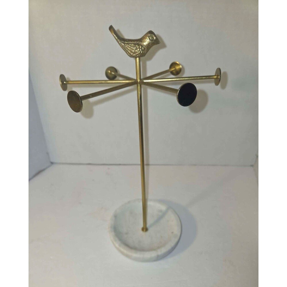 Gold Tone Metal Bird Figurine on White Marble Base, Made in India, 1 Pack